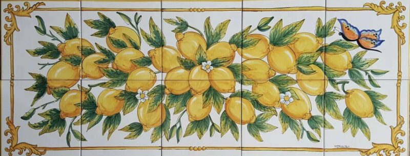 Pannello Artistico Barocco con Limoni bordo Giallo100x40h.