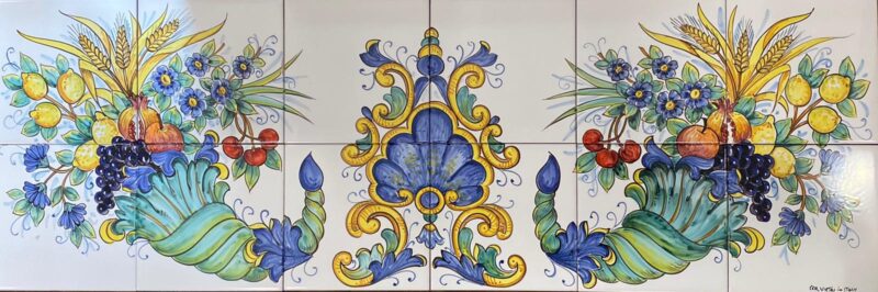Pannello Artistico Cornucopie con Frutta e Fiori 120x40h.