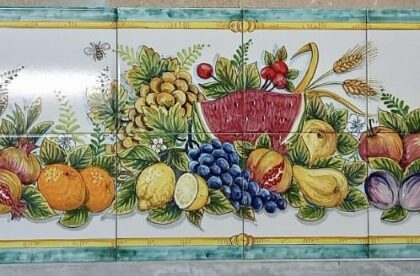 Pannello Artistico Cesti con Frutta e Fiori 200x40h.