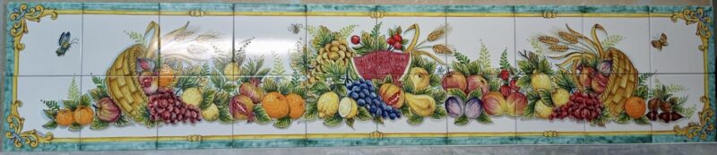 Pannello Artistico Cesti con Frutta e Fiori 200x40h.