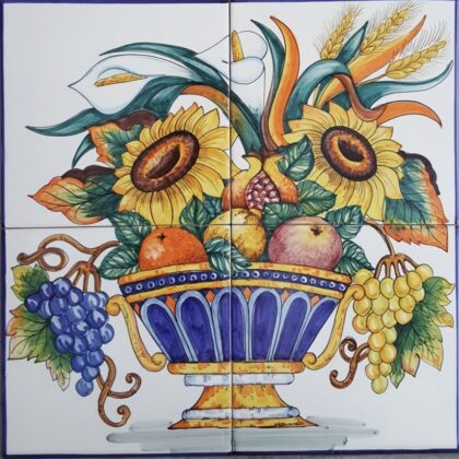 Pannello Artistico Cesto con Frutta e Fiori 40x40