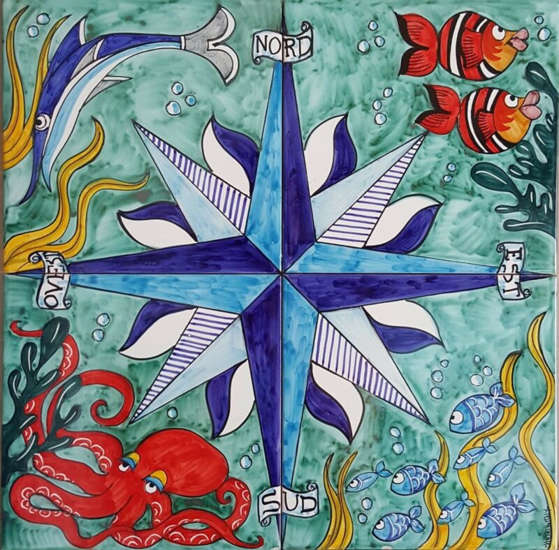 Pannello Artistico Rosa dei Venti Naïf Mare 40x40