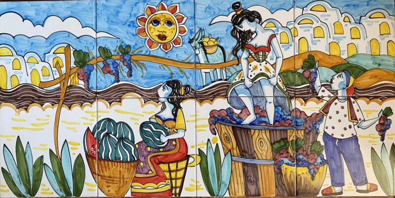 Pannello Artistico Naïf Moderno Scena Campagna 80x40h.