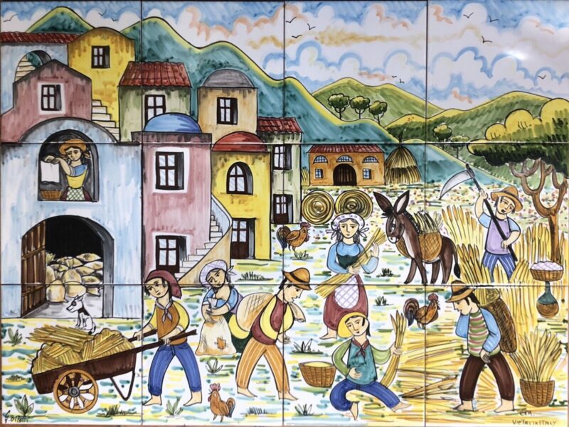 Pannello Artistico Naïf Classico Scena Campagna 80x60h.
