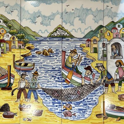 Pannello Artistico Naïf Classico Scena Borgo Marinaio 80x60h.