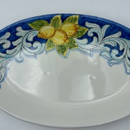 Barattolo Sale grosso cm.18 Decoro Barocco con limoni fondo turchese -  ceramica Vietri in italy