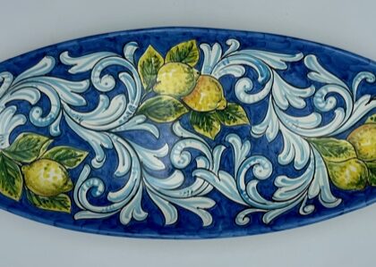 Ovaletta cm.55 Barocco con Limoni fondo turchese