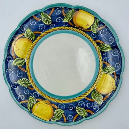 Barattolo Sale grosso cm.18 Decoro Barocco con limoni fondo turchese -  ceramica Vietri in italy