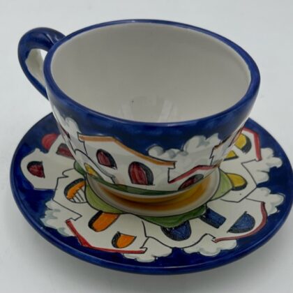 Tazza latte con piattino Decoro Casette notte