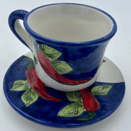 Tazza tè con piattino Decoro Peperoncini a strisce blu