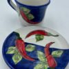 Tazza tè con piattino Decoro Peperoncini a strisce blu - immagine 2