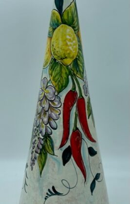 Bottiglia conica cm.40 Decoro Limoni con fiori e peperoncini