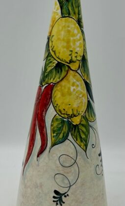Bottiglia conica cm.30 Decoro Limoni con fiori e peperoncini