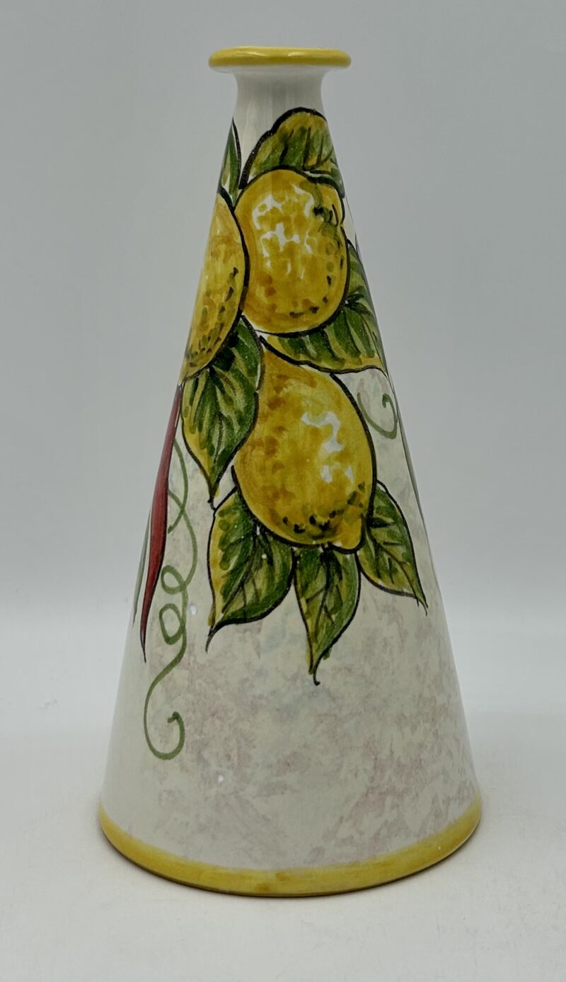 Bottiglia conica cm.20 Decoro Limoni con fiori e peperoncini
