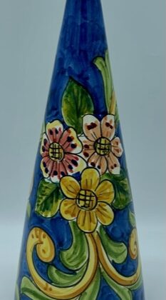 Bottiglia conica cm.30 Decoro Barocco con fiori fondo turchese