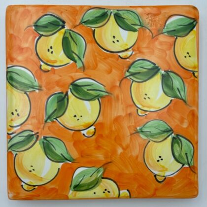 Poggiapentola quadrato grande Decoro Limoni fondo arancio