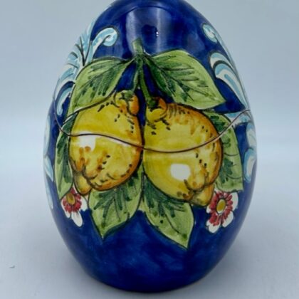 Uova di Pasqua cm.16 Decoro Barocco con Limoni fondo blu