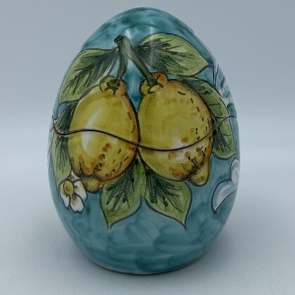 Uova di Pasqua cm.13 Decoro Barocco con Limoni fondo verde