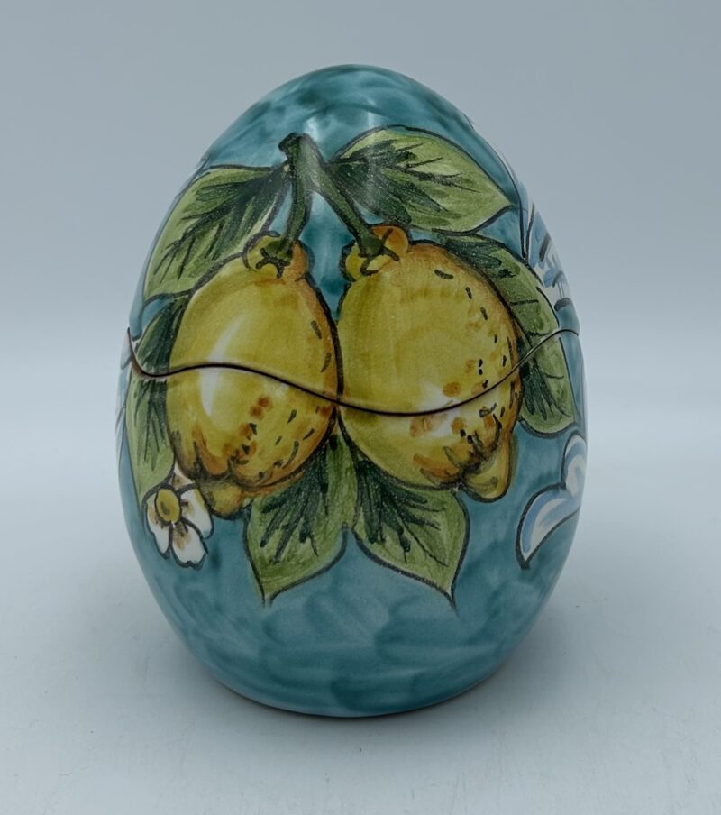 Uova di Pasqua cm.13 Decoro Barocco con Limoni fondo verde