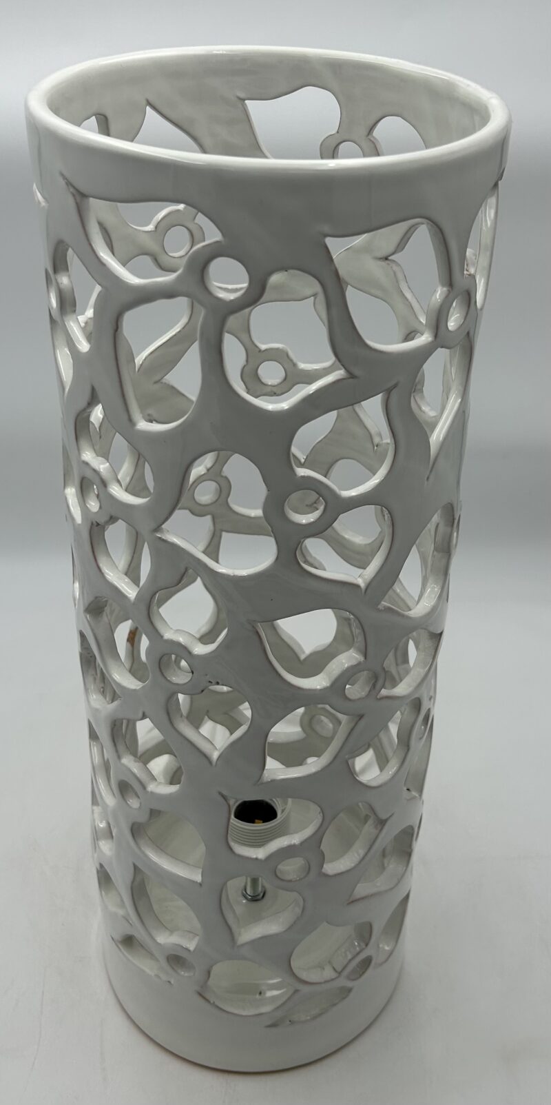 Lampada Cilindrica traforata h.50 cm. Bianco Vietri Fiori - immagine 2
