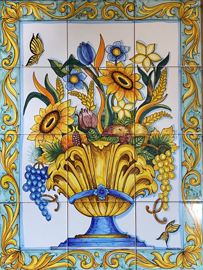 Pannello Artistico coppa con fiori 60x80h.