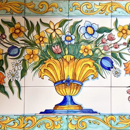Pannello Artistico coppa con fiori 120x60h.