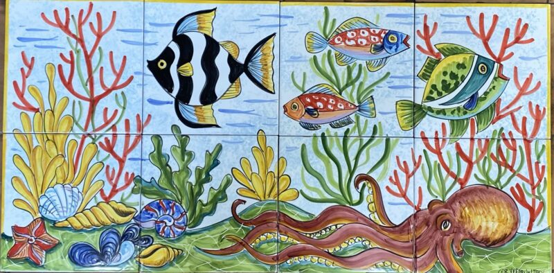 Pannello Artistico fondale marino 80x40h.